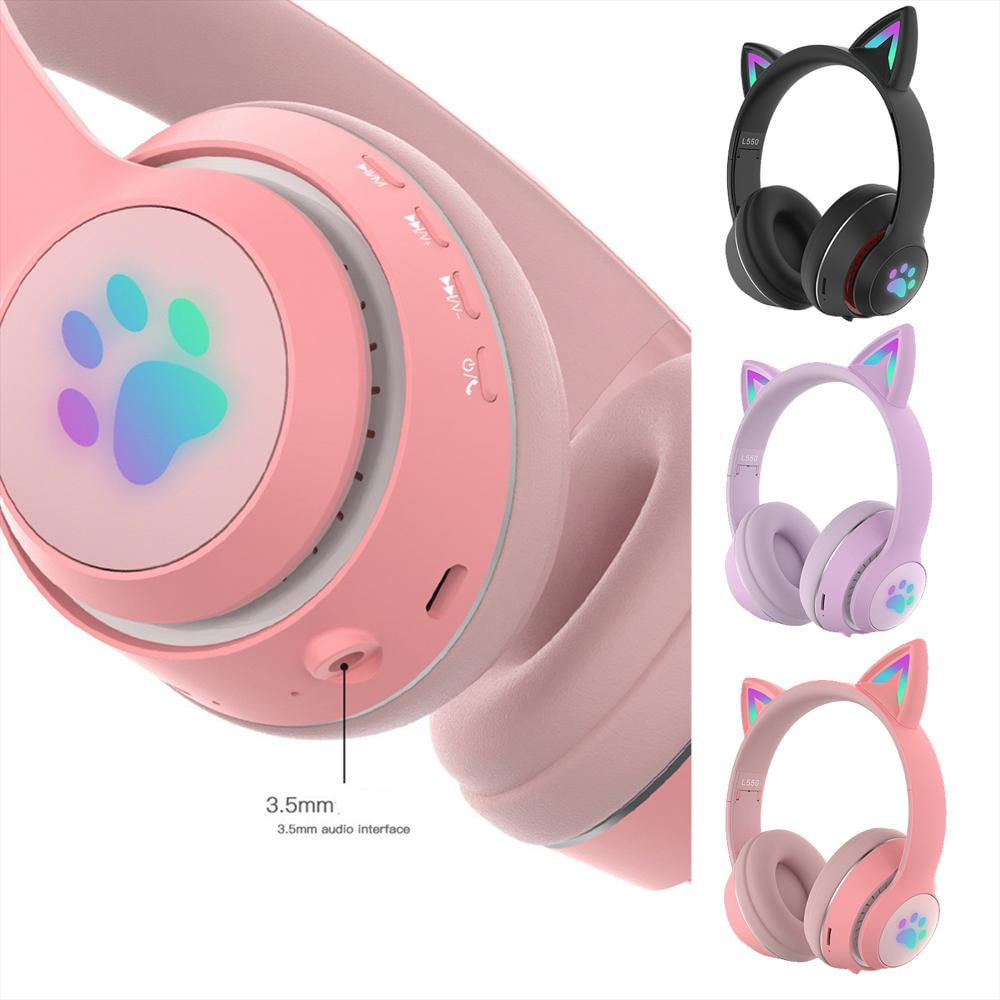 Auriculares Inalámbricos Para Gatitos Bluetooth 5.0 Lindo Gato En Forma  Luminosa Para Juegos Niños Niña Niño