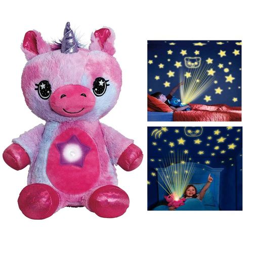 Peluche Star Belly Unicornio Proyector Estrellas Muñeco Luz Nocturna Rosa